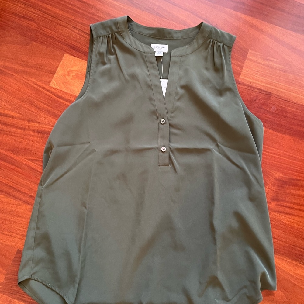 J. Crew Olive Green Sleeveless Henley Blouse
